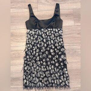 New! Milly Silver and Black Fringe Mini Shift Dress Size 2